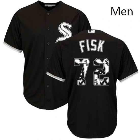 Mens Majestic Chicago White Sox 72 Carlton Fisk Authentic Black Team Logo Fashion Cool Base MLB Jersey